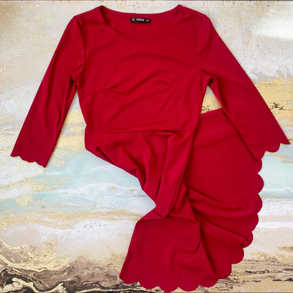 Red Scalloped Fit & Flare Dress